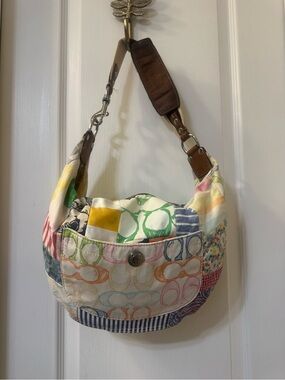 Coach Patchwork Multicolor Hobo with Brown Strap